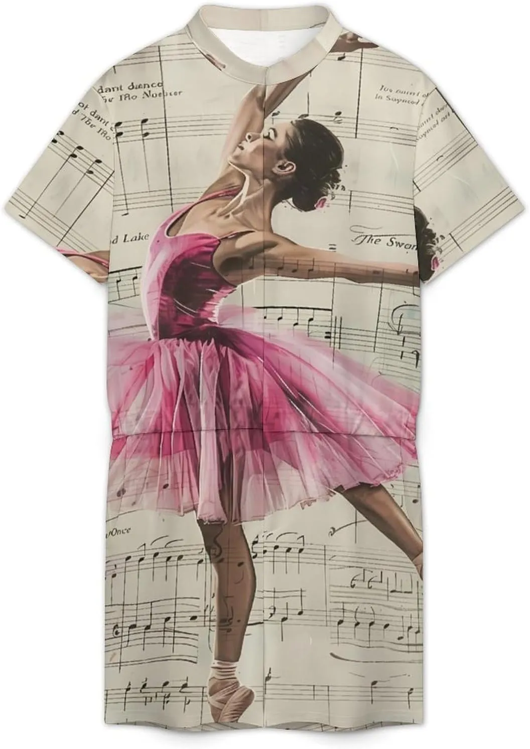 Vintage Music Art Ballet Girl Mens Short Sleeve Rompers Printed Slim Fit One Piece Jumpsuit with Pocket