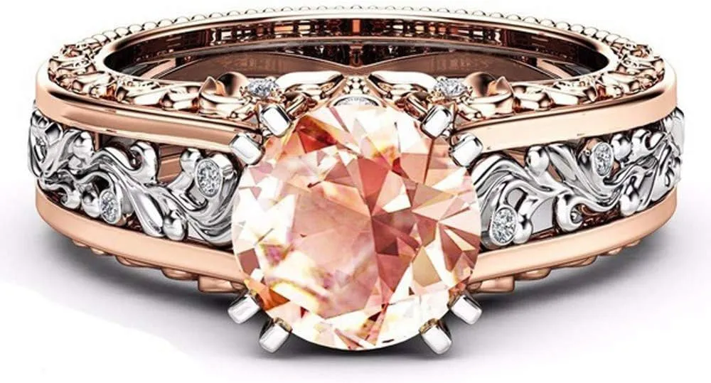 Vintage Round Cut Engagement Ring Rose Gold Rings Art Deco Bridal Wedding Ring for Women, Fashion Jewelry