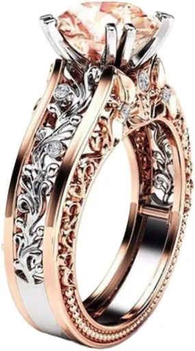 Vintage Round Cut Engagement Ring Rose Gold Rings Art Deco Bridal Wedding Ring for Women, Fashion Jewelry