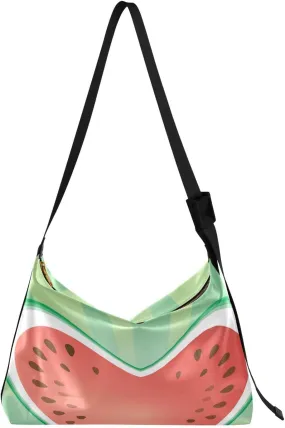 Watermelon Heart Hobo Crossbody Bags for Women Leather Large Shoulder Bag Cross Body Trendy Womens Tote Bags Handbag for Travel Shopping