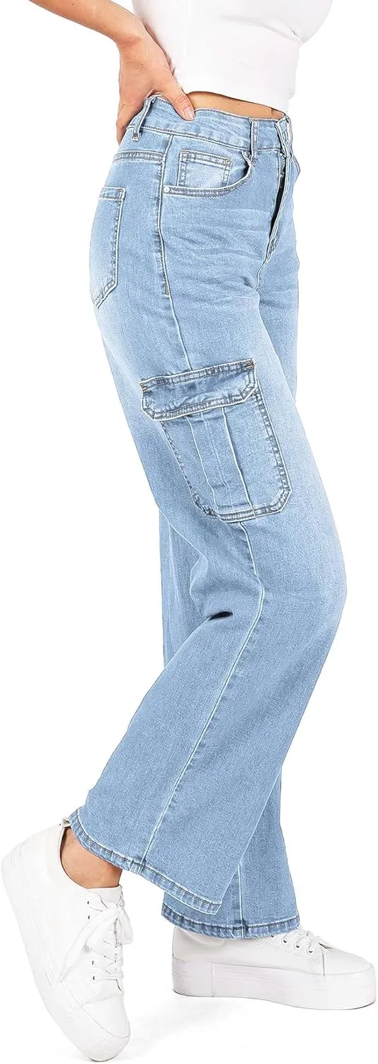 WAX JEAN Womens Juniors Wide Leg Cargo Carpenter Jeans