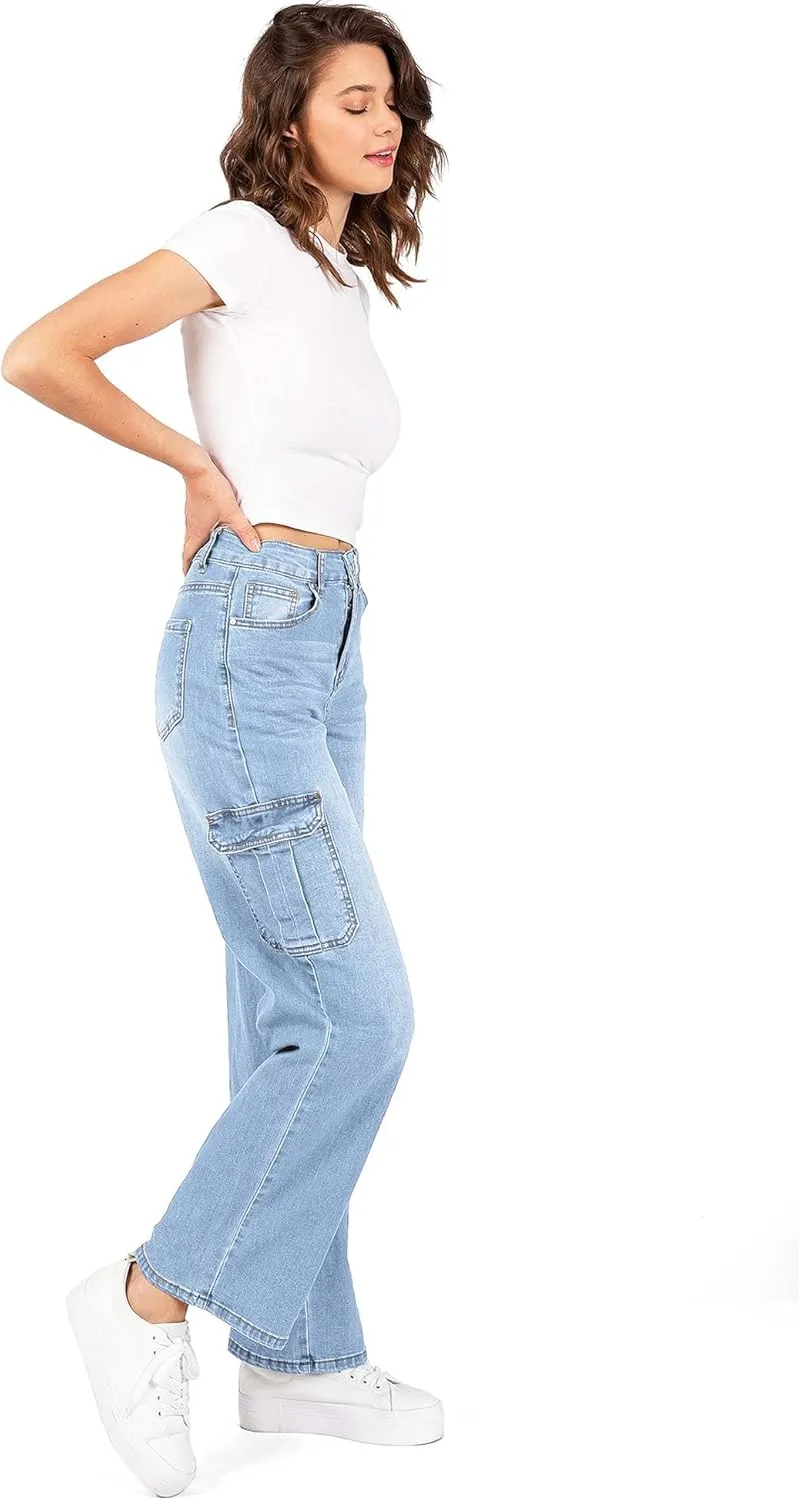WAX JEAN Womens Juniors Wide Leg Cargo Carpenter Jeans