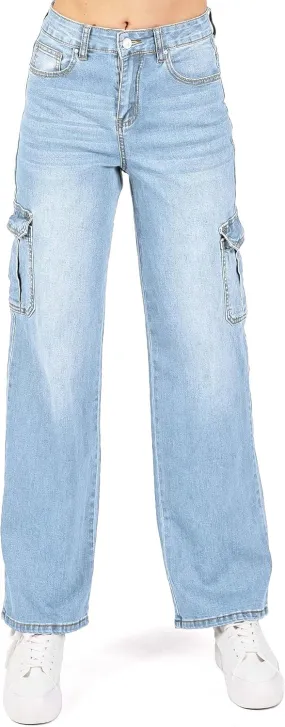 WAX JEAN Womens Juniors Wide Leg Cargo Carpenter Jeans