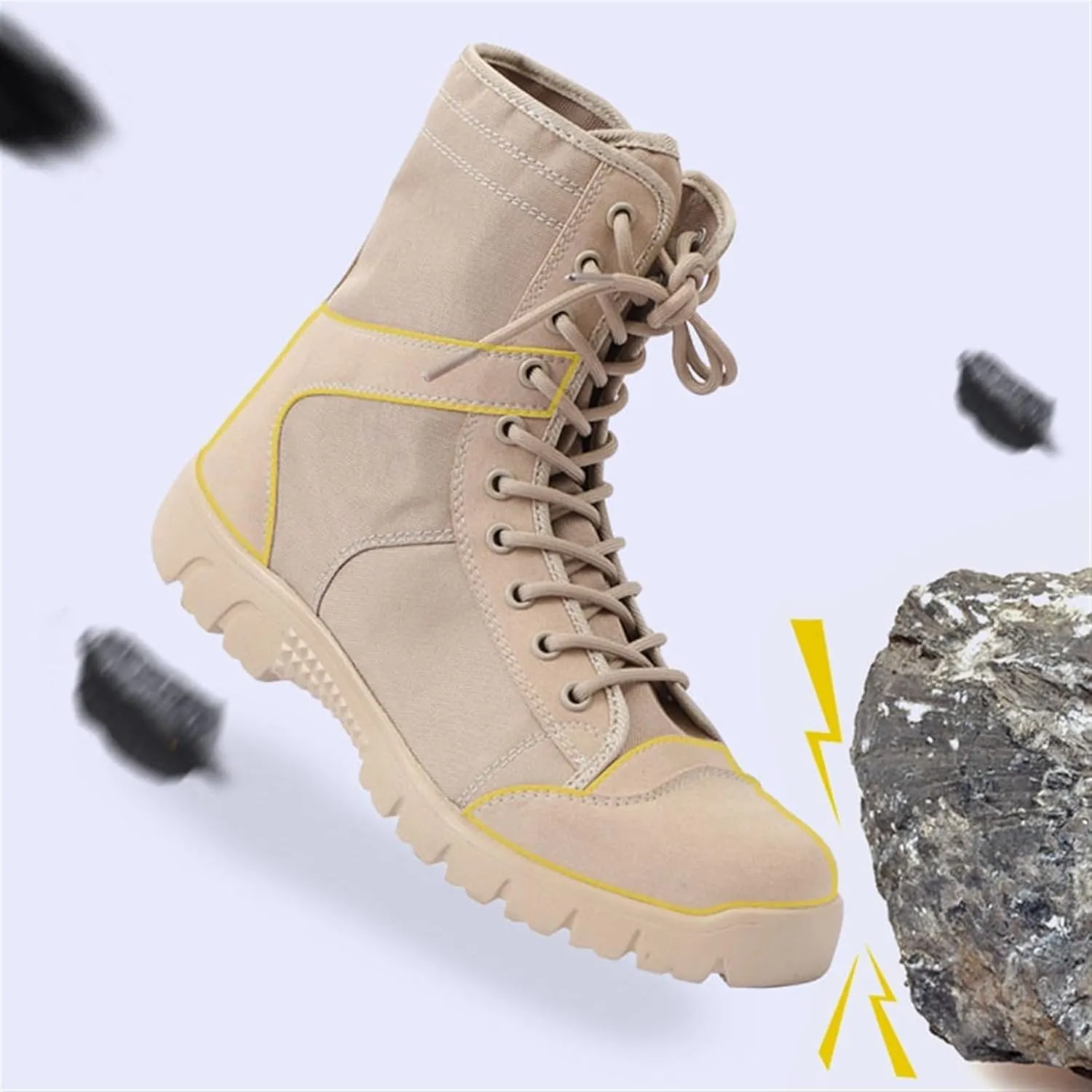 Wcxixo Mens Waterproof Non Slip Breathable Combat Boots, Men's Canvas High Top Side Zipper Lace Up Hiking Outdoor Tactical Boots, Durable Army Patrol Boots Lightweight