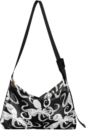 White Octopus Hobo Crossbody Bags for Women Leather Large Shoulder Bag Cross Body Trendy Womens Tote Bags Handbag for Travel Shopping