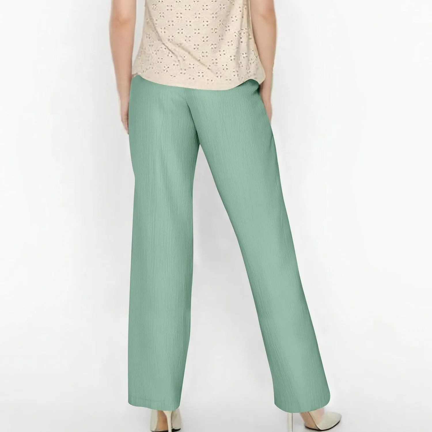 Wide Leg Womens Palazzo Pants Linen High Waist Lightweight Elastic Waistd Pants Summer Trendy Solid Straight Leg Clothes