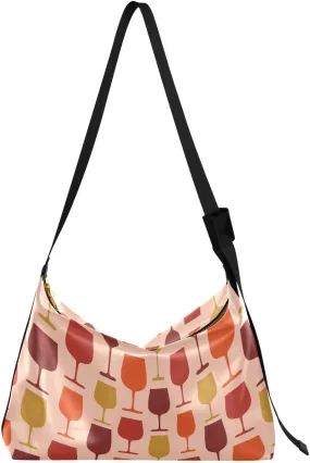 Wine Glasses Hobo Crossbody Bags for Women Leather Large Shoulder Bag Cross Body Hand Drawn Trendy Womens Tote Bags Handbag for Travel Shopping
