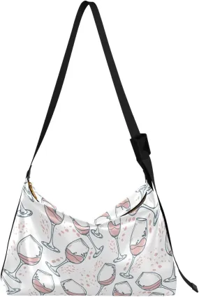 Wine Glasses Hobo Crossbody Bags for Women Leather Large Shoulder Bag Cross Body Trendy Womens Tote Bags Handbag for Travel Shopping