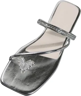 Woemn Flat Thong Slippers Butterfly Set Toe Sandals Girls Set Sandals Flat Strap Casual Glass Slippers for Women