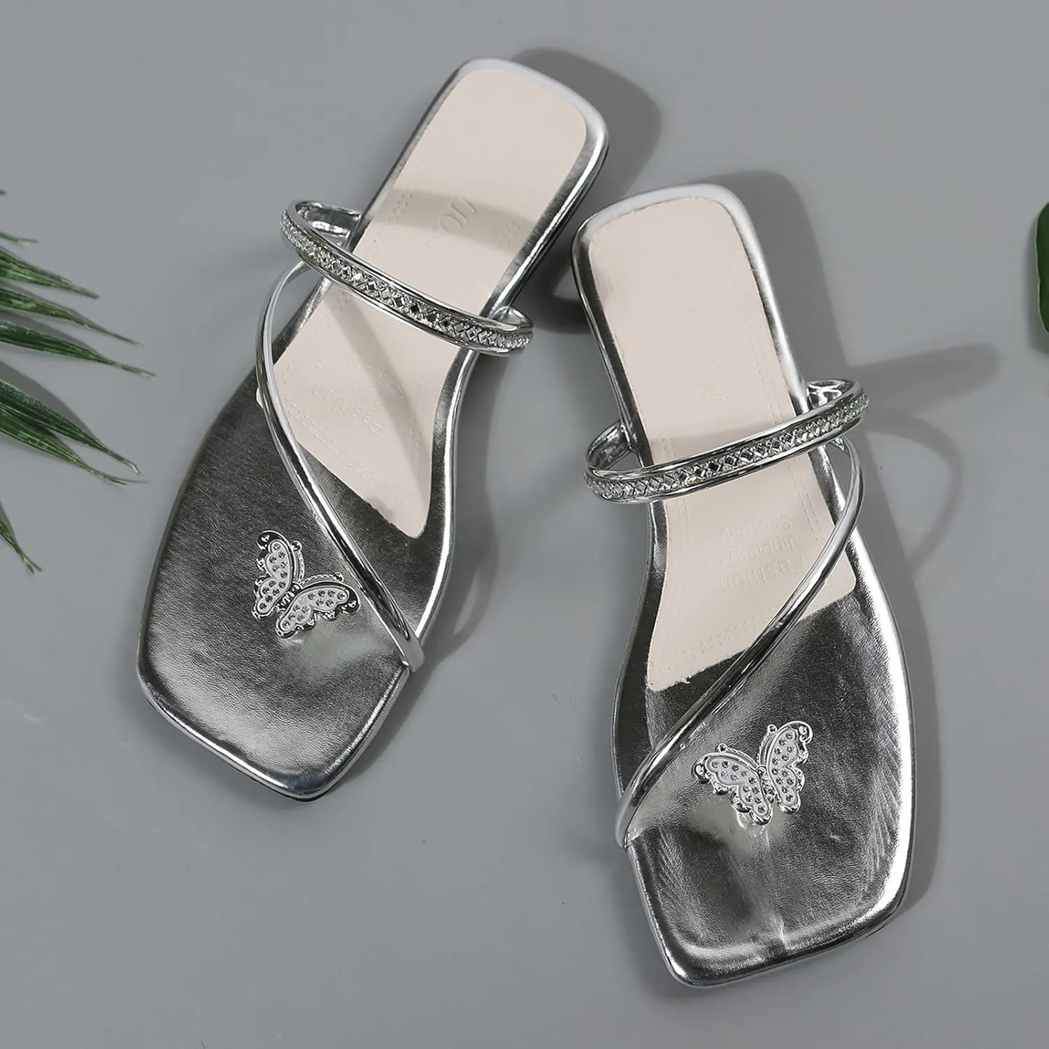 Woemn Flat Thong Slippers Butterfly Set Toe Sandals Girls Set Sandals Flat Strap Casual Glass Slippers for Women