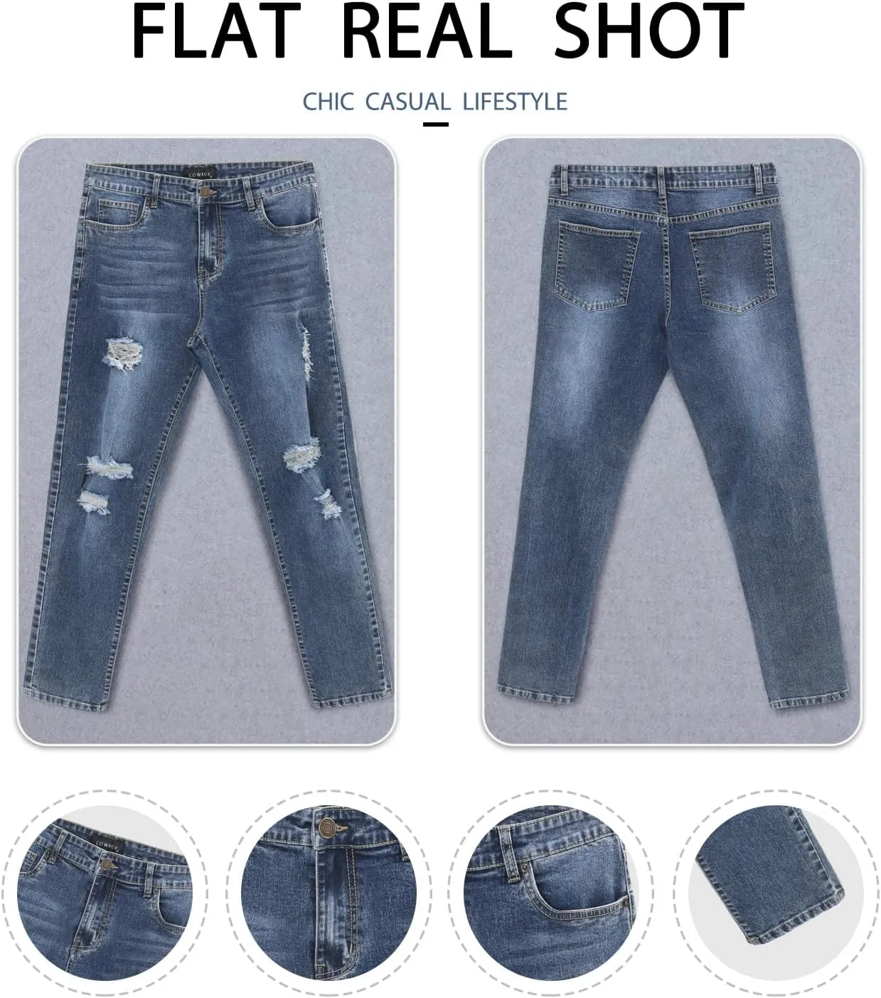 Woenzaia Mens Jeans Slim Fit Skinny Denim Stretch Tapered Jean Pants