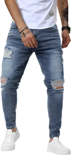 Woenzaia Mens Jeans Slim Fit Skinny Denim Stretch Tapered Jean Pants