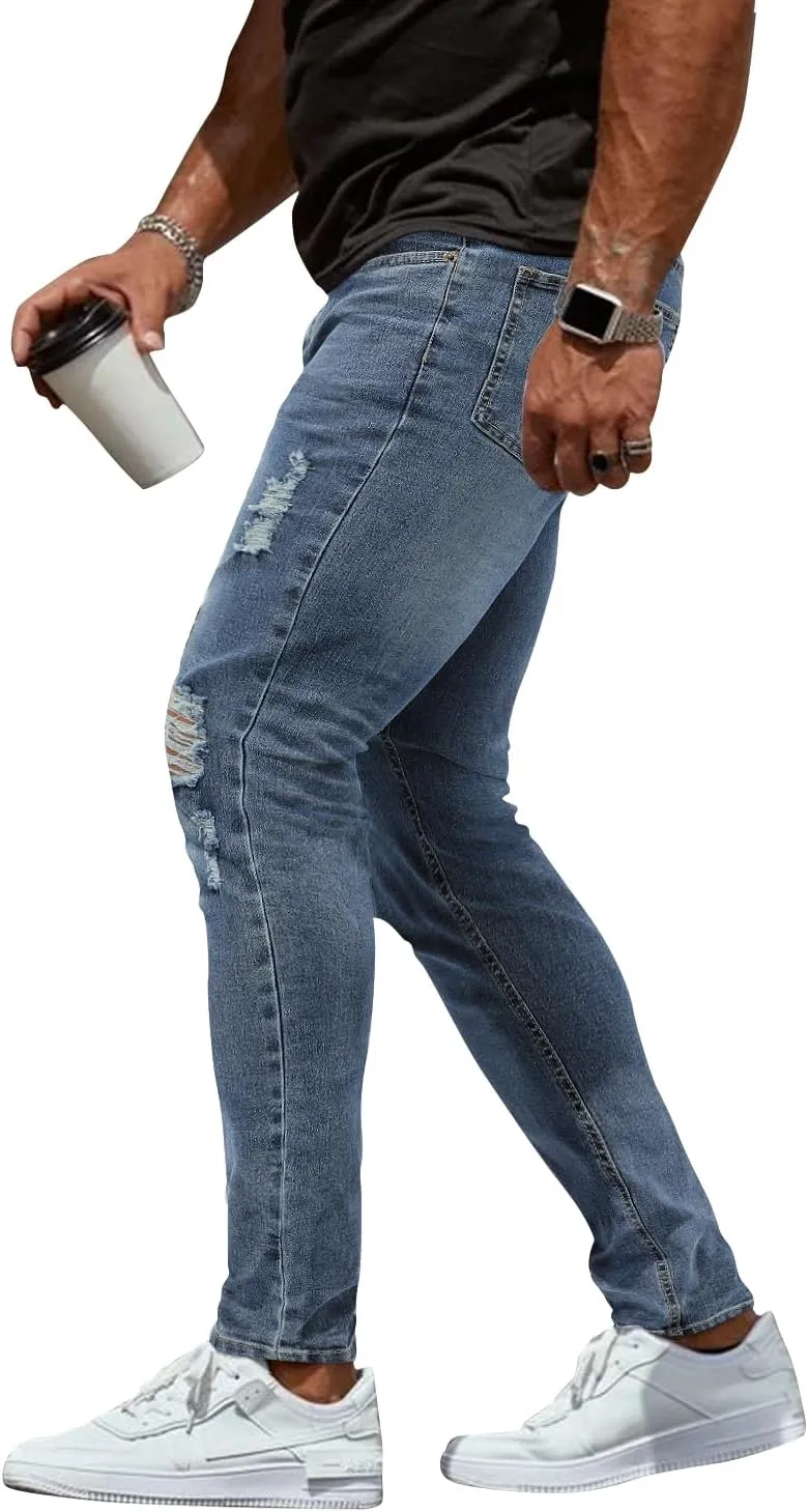 Woenzaia Mens Jeans Slim Fit Skinny Denim Stretch Tapered Jean Pants