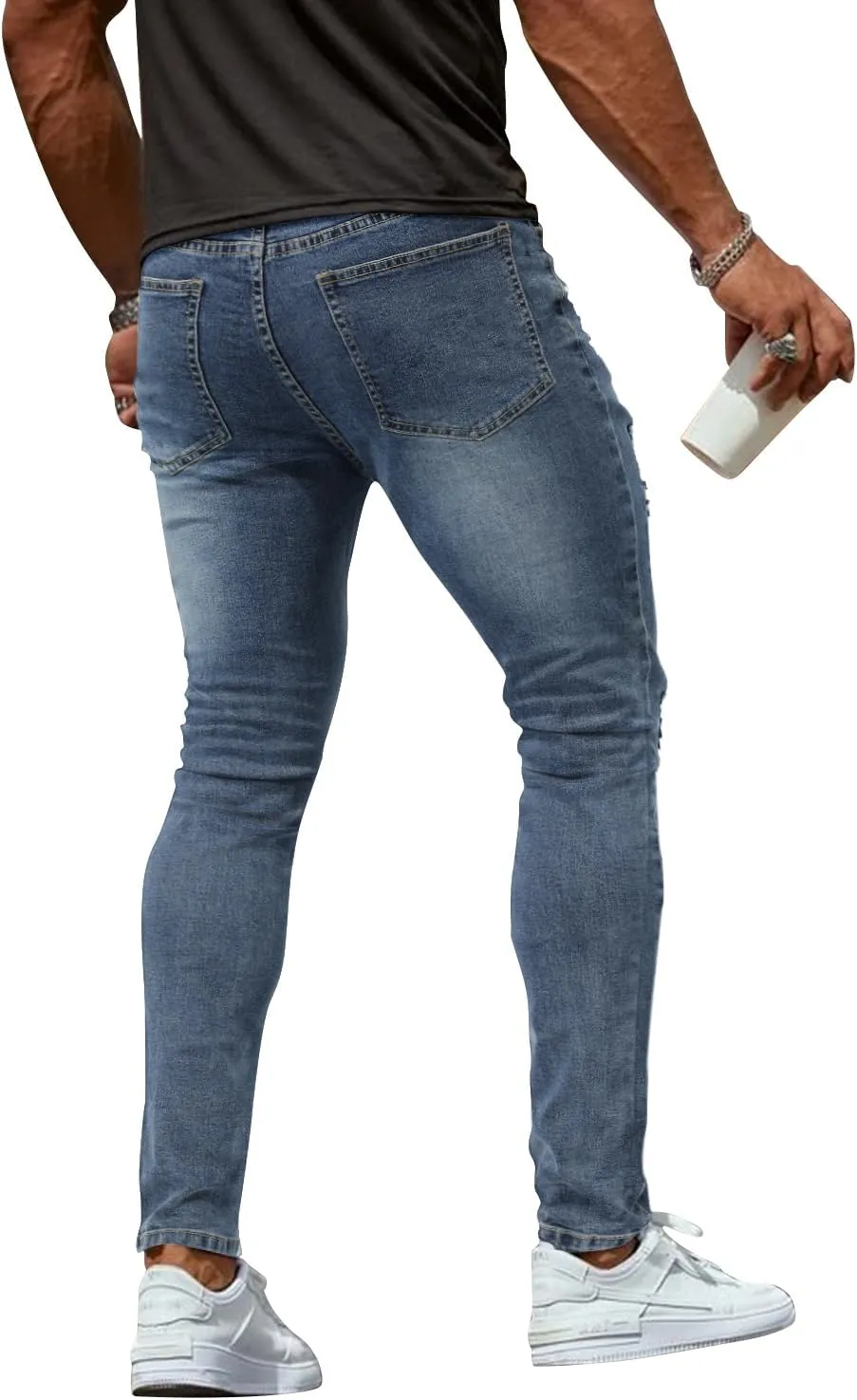 Woenzaia Mens Jeans Slim Fit Skinny Denim Stretch Tapered Jean Pants
