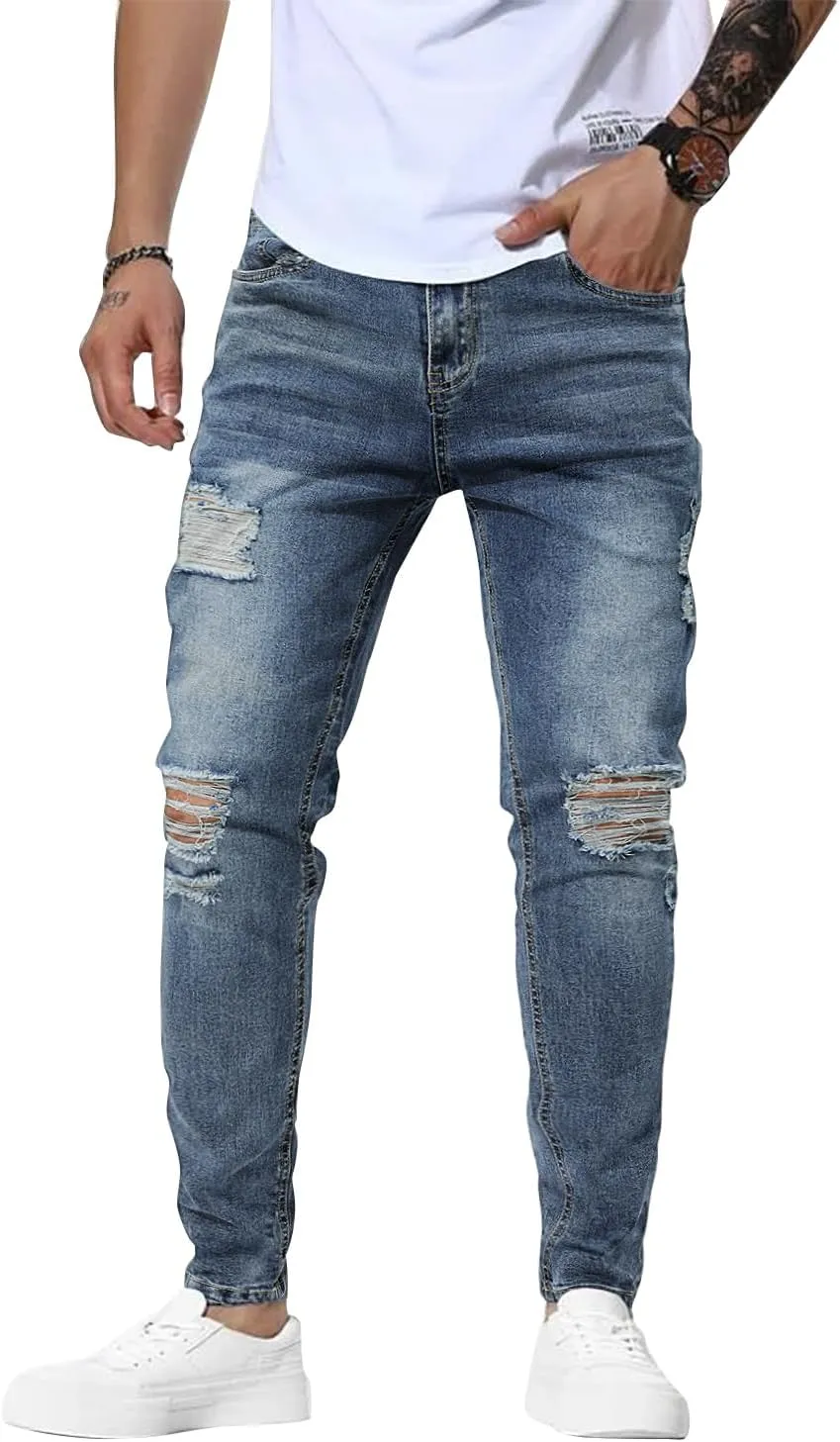 Woenzaia Mens Jeans Slim Fit Skinny Denim Stretch Tapered Jean Pants