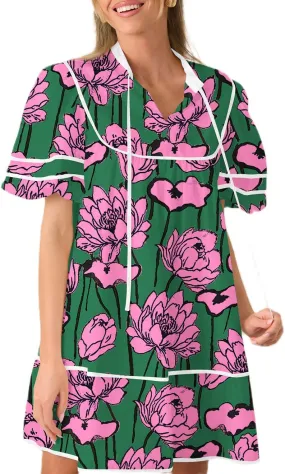 Women Boho Floral Babydoll Mini Dresses V Neck Puff Sleeve Short Dress Y2K Bohemian Swing A Line Dress