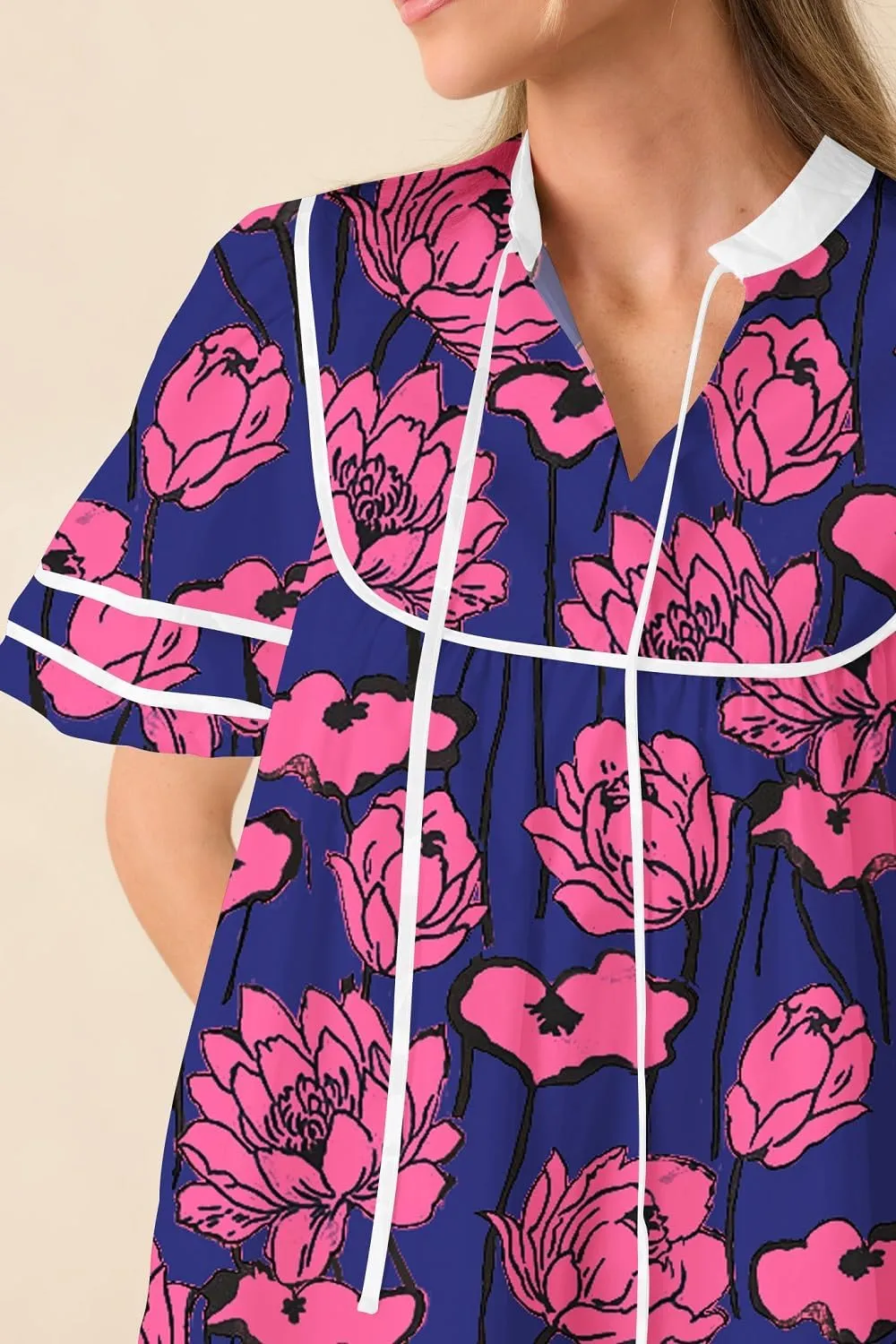 Women Boho Floral Babydoll Mini Dresses V Neck Puff Sleeve Short Dress Y2K Bohemian Swing A Line Dress