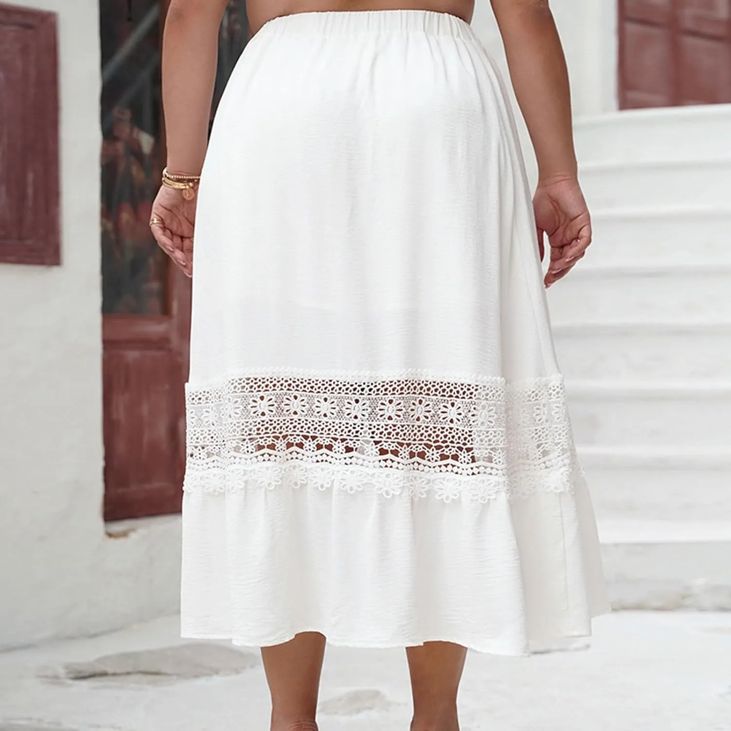 Women Boho Skirts Summer Casual Pleated Mid Calf Length Beach Skirt Flowy Loose Half Dress Vacation Outfits