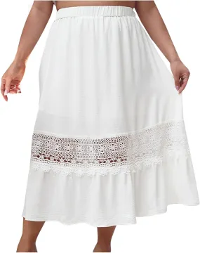 Women Boho Skirts Summer Casual Pleated Mid Calf Length Beach Skirt Flowy Loose Half Dress Vacation Outfits