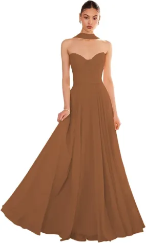 Women Bridesmaid Dress with Scarf A Line Sweetheart Neck Strapless Wedding Guest Dress AU128
