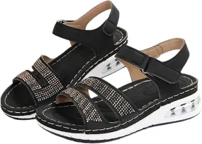 Women Comfortable Sandals Orthotic Walking Orthopedic Arch Support Wedge Sandal Summer Open Toe Flat Adjustable Double Strap Non-Slip Platform Fashion Work Office Shoes