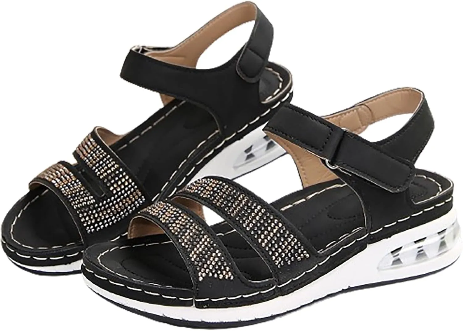 Women Comfortable Sandals Orthotic Walking Orthopedic Arch Support Wedge Sandal Summer Open Toe Flat Adjustable Double Strap Non-Slip Platform Fashion Work Office Shoes