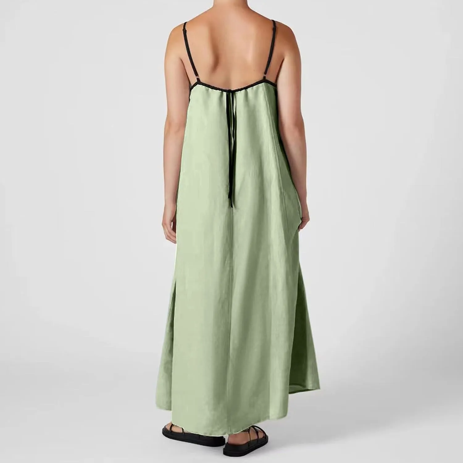 Women Cute Print Maxi Cami Dress Loose Sleeveless Spaghetti Strap Boho Dress Flowy Long Aline Beach Vacation Sun Dress