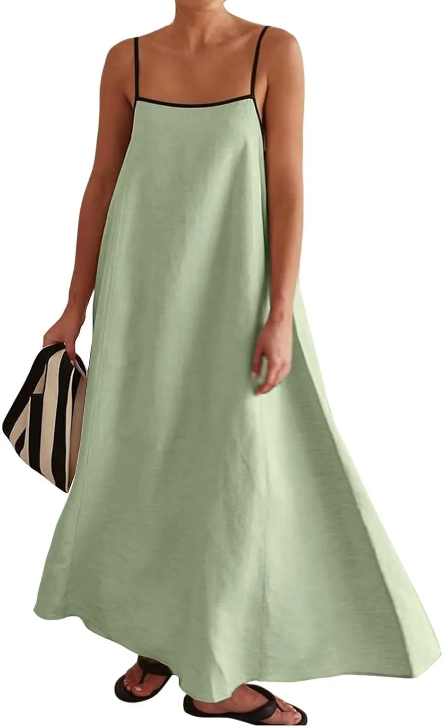 Women Cute Print Maxi Cami Dress Loose Sleeveless Spaghetti Strap Boho Dress Flowy Long Aline Beach Vacation Sun Dress