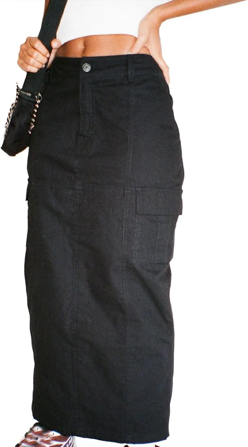 Women Denim Skirts Casual High Waist Midi Bodycon Skirt Fashion Jean Skirts Solid Trendy Half Dress Side Pockets