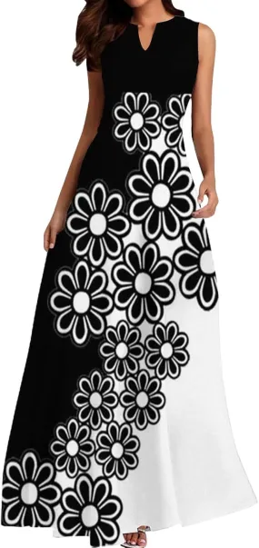 Women Floral Print Maxi Dresses Sleeveless V Neck Dress Casual Flowy Beach Long Sundress 2025 Summer Vacation Outfits