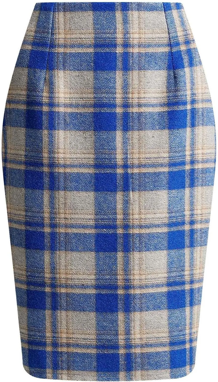 Women Knee Length Elastic Waist Stretchy Bodycon Business Pencil Skirt Slim Plaid Print Half Body Midi Hip Skirts