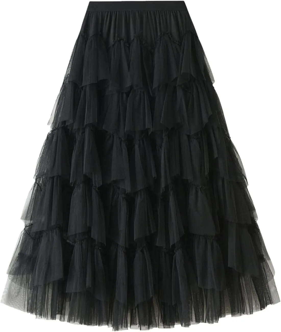 Women Mesh Layered A-Line Skirt Summer High Waist Party Skirt Elegant Mesh Patchwork Tulle Tutu Midi Skirt