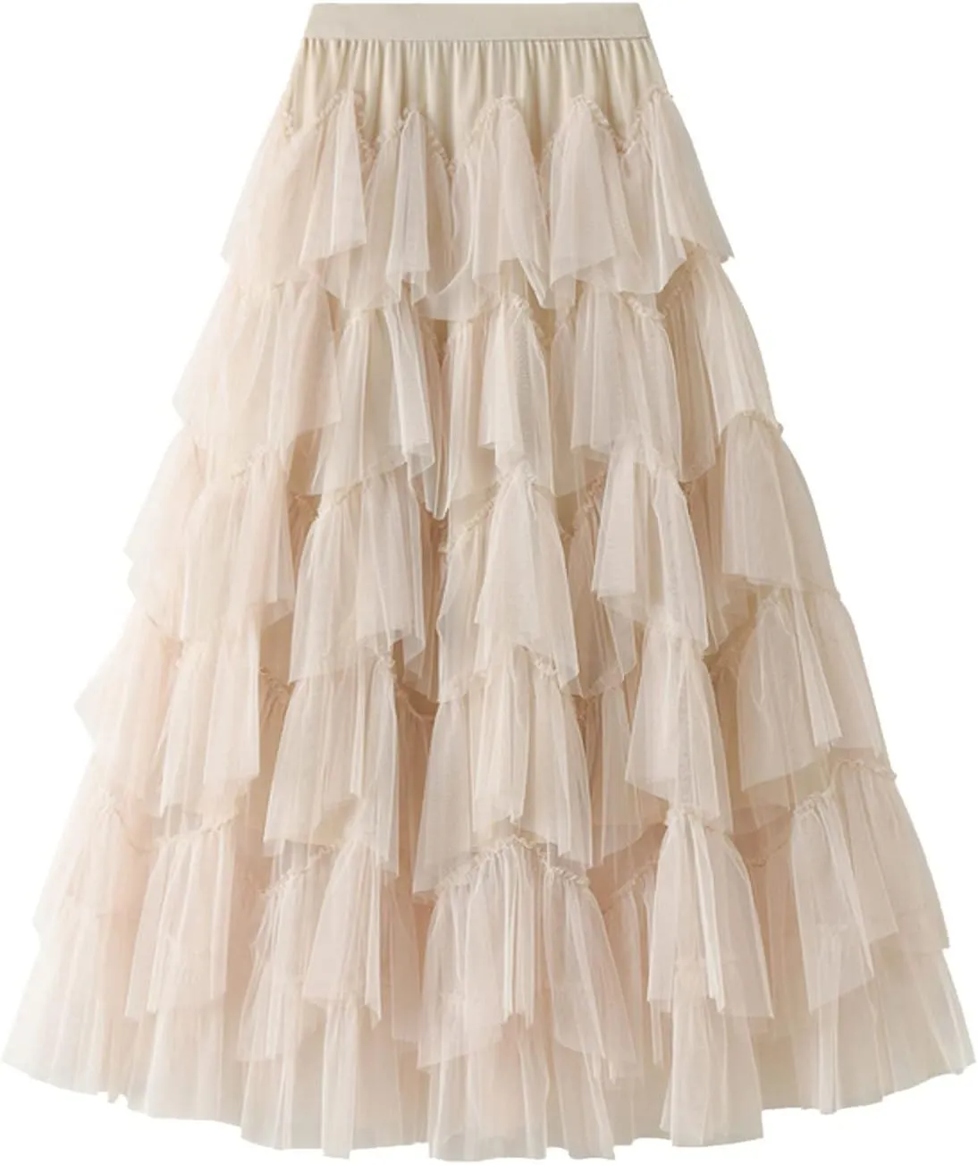 Women Mesh Layered A-Line Skirt Summer High Waist Party Skirt Elegant Mesh Patchwork Tulle Tutu Midi Skirt