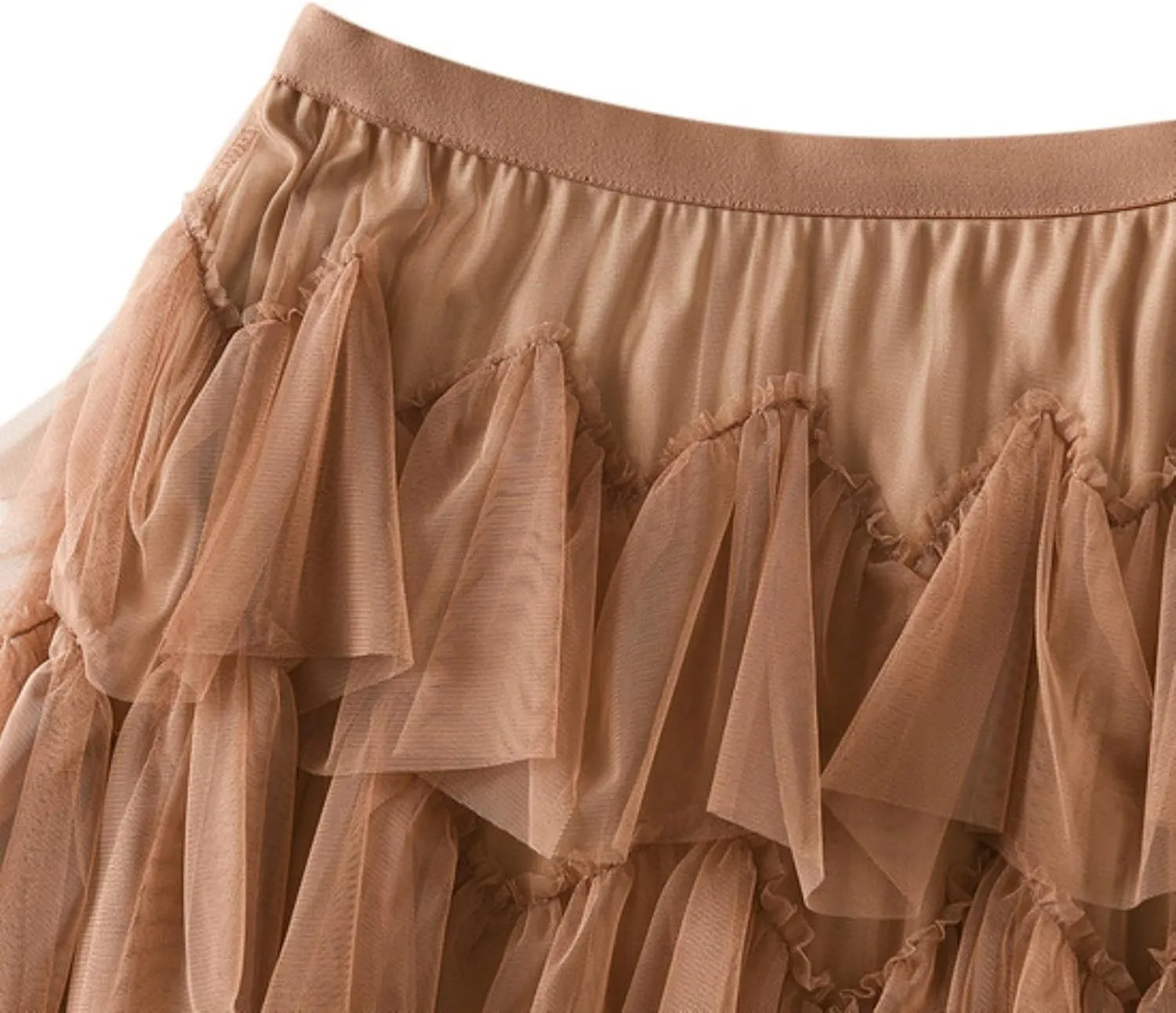 Women Mesh Layered A-Line Skirt Summer High Waist Party Skirt Elegant Mesh Patchwork Tulle Tutu Midi Skirt