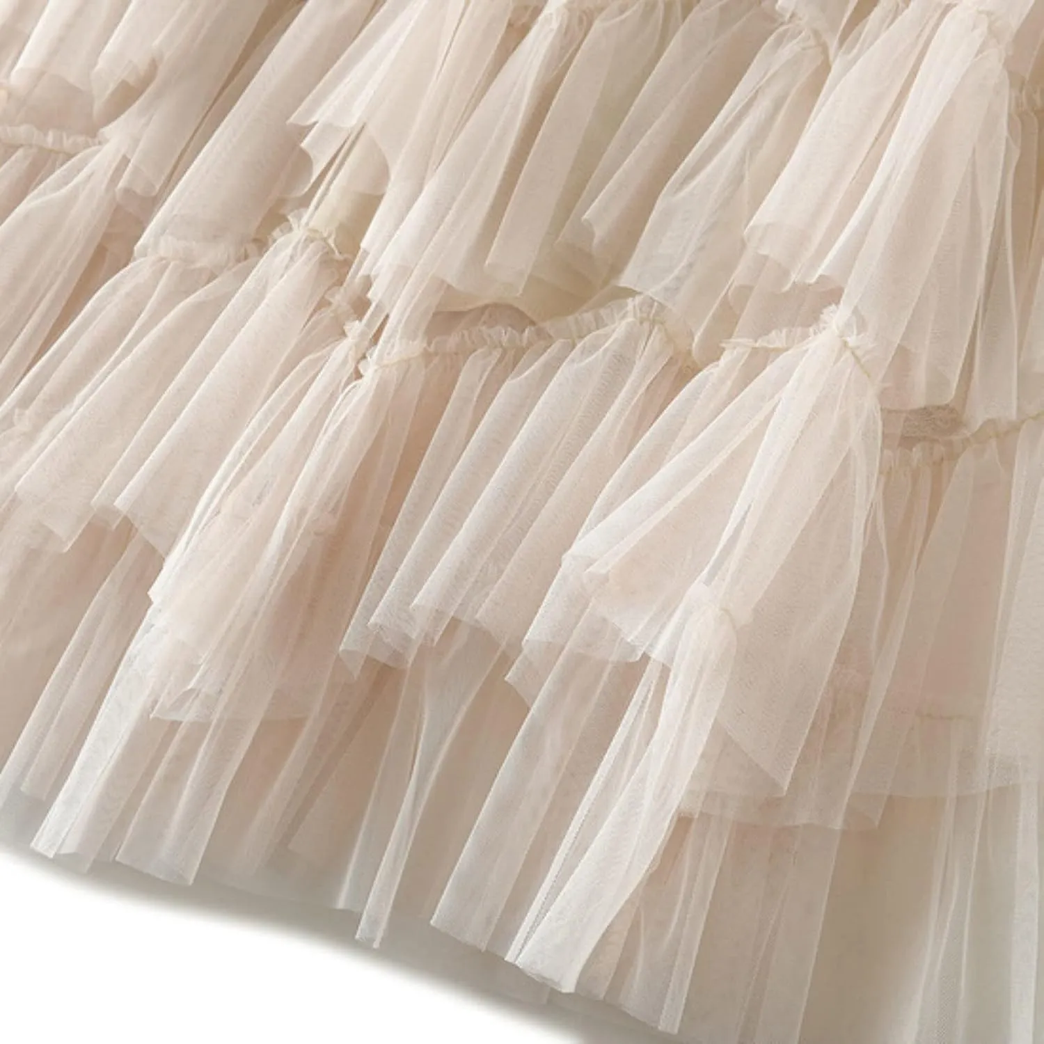 Women Mesh Layered A-Line Skirt Summer High Waist Party Skirt Elegant Mesh Patchwork Tulle Tutu Midi Skirt