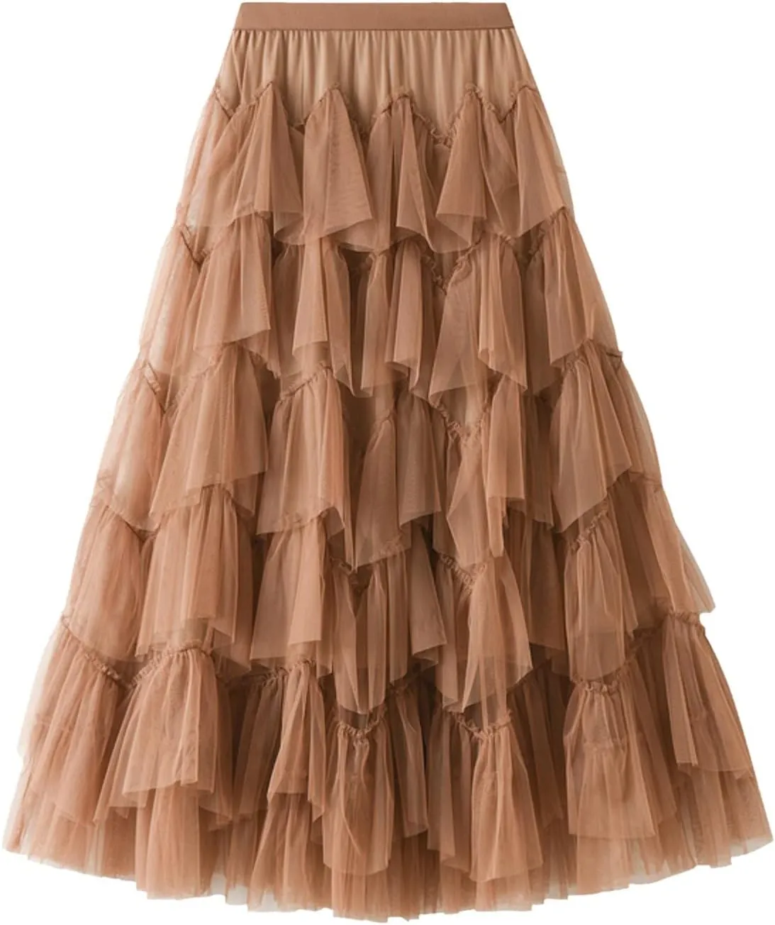 Women Mesh Layered A-Line Skirt Summer High Waist Party Skirt Elegant Mesh Patchwork Tulle Tutu Midi Skirt
