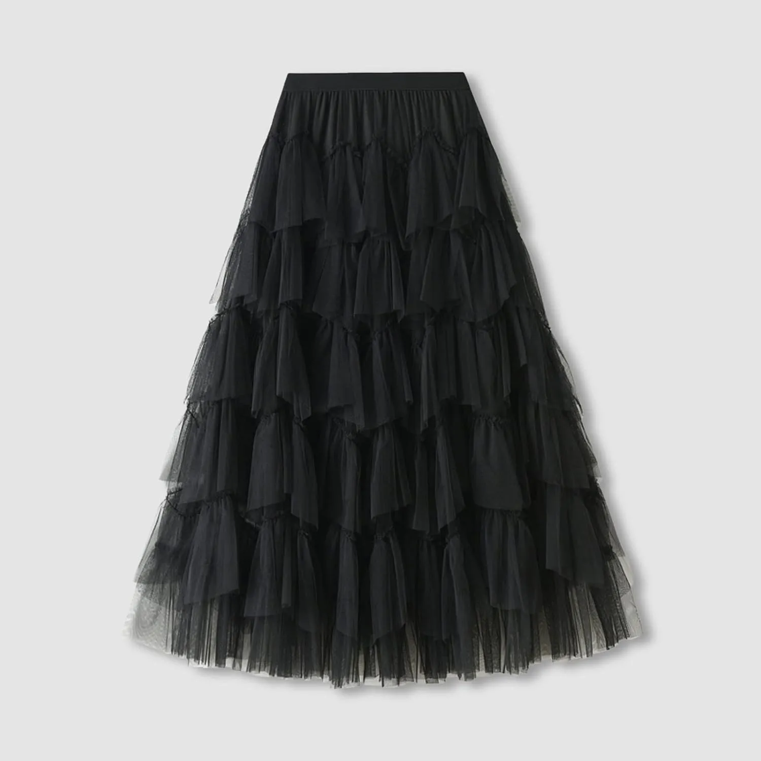 Women Mesh Layered A-Line Skirt Summer High Waist Party Skirt Elegant Mesh Patchwork Tulle Tutu Midi Skirt