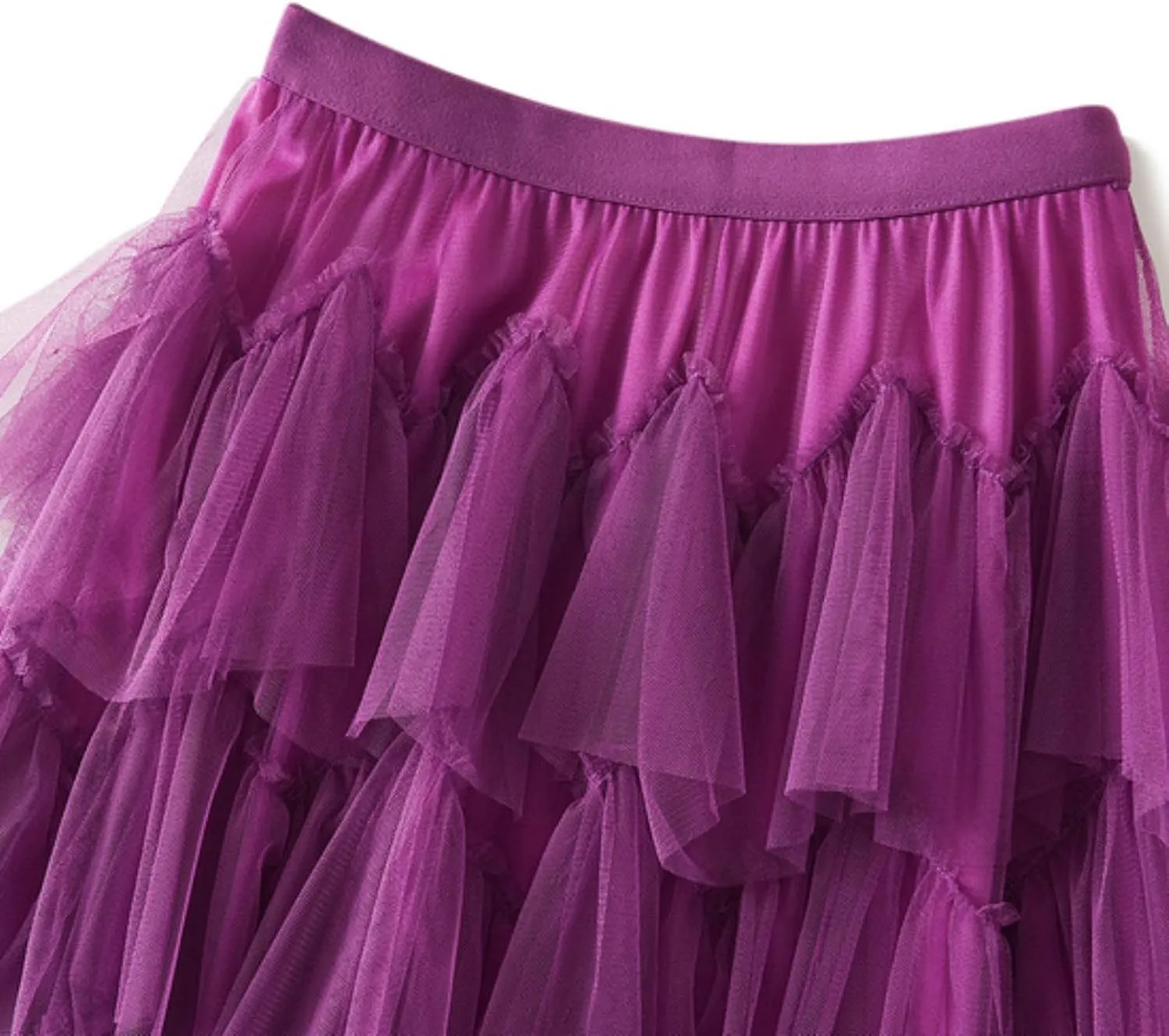 Women Mesh Layered A-Line Skirt Summer High Waist Party Skirt Elegant Mesh Patchwork Tulle Tutu Midi Skirt