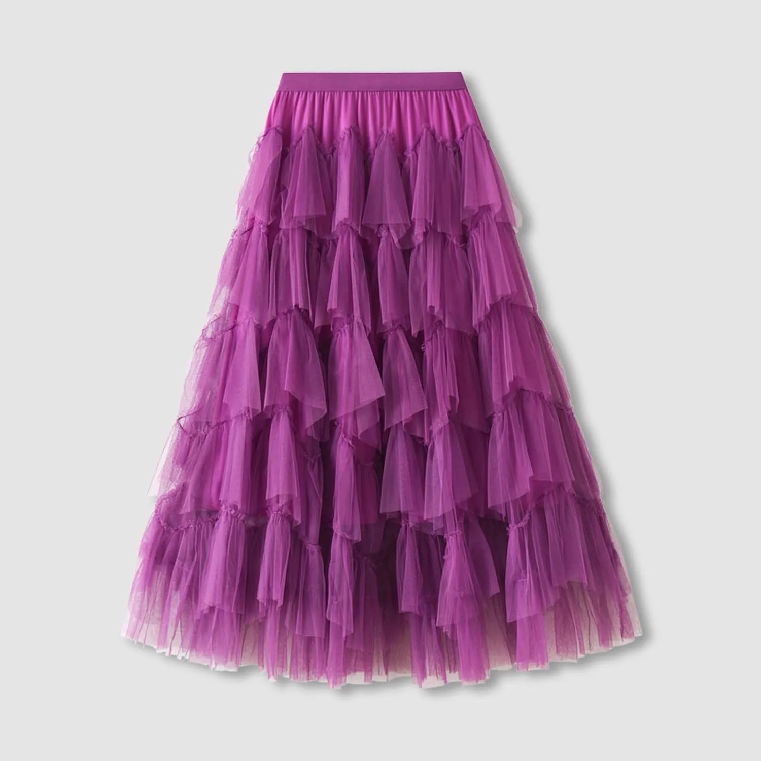 Women Mesh Layered A-Line Skirt Summer High Waist Party Skirt Elegant Mesh Patchwork Tulle Tutu Midi Skirt