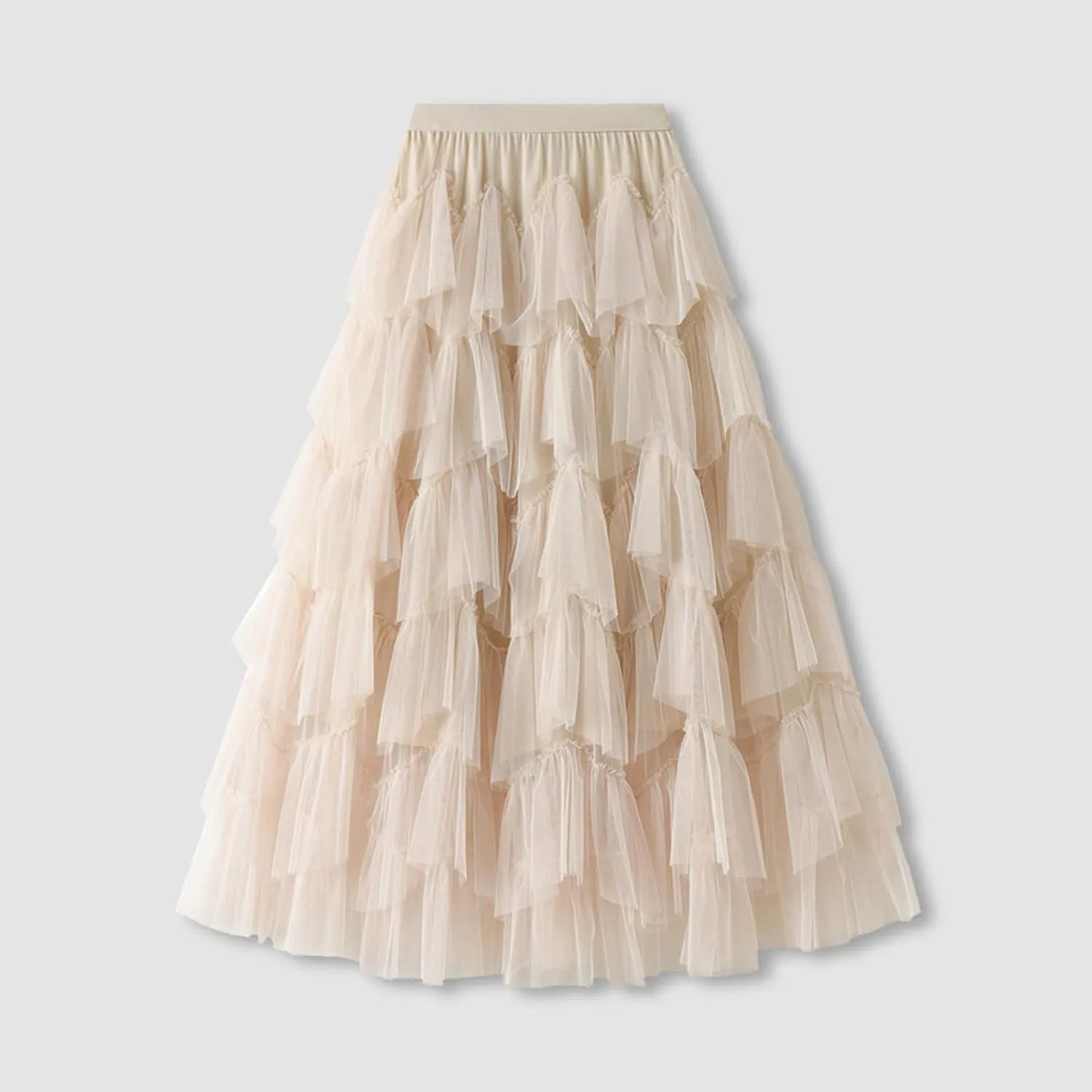 Women Mesh Layered A-Line Skirt Summer High Waist Party Skirt Elegant Mesh Patchwork Tulle Tutu Midi Skirt