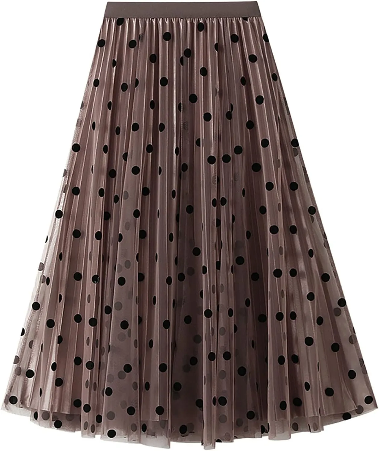 Women Polka Dot Print Fairy Midi Skirt Elastic Waist Tulle Tutu Skirts Layered Pleated A Line Skirts