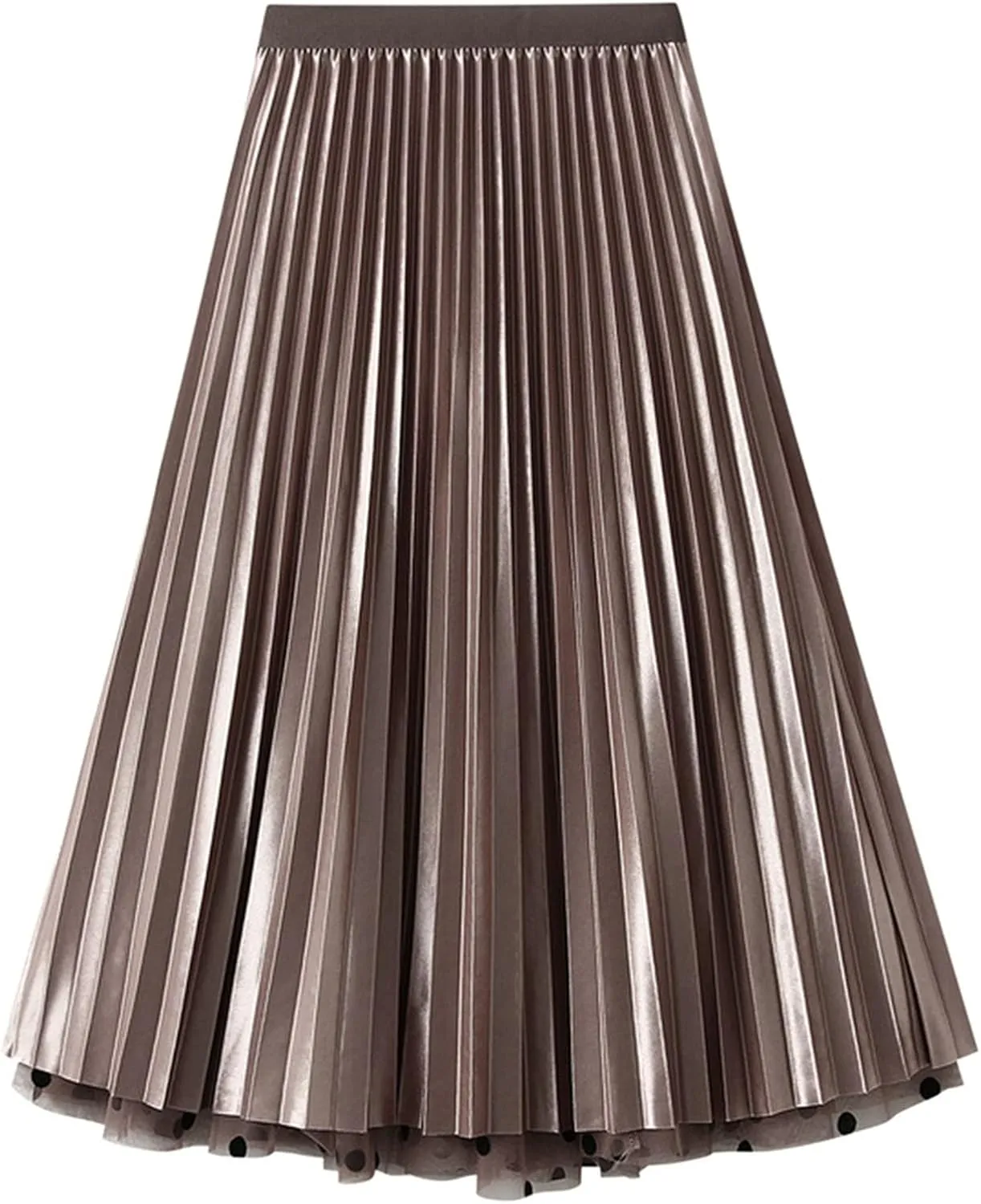 Women Polka Dot Print Fairy Midi Skirt Elastic Waist Tulle Tutu Skirts Layered Pleated A Line Skirts