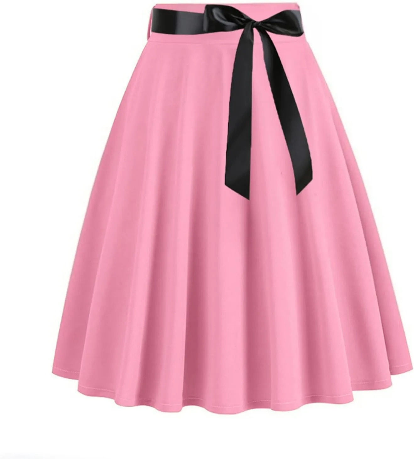 Women Retro Hepburn Trendy Midi Skirt, High Waist Lace-Up A-Line Skirts Fashion Skater Flared Skirts Evening Clothes