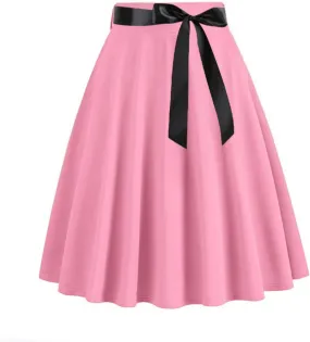 Women Retro Hepburn Trendy Midi Skirt, High Waist Lace-Up A-Line Skirts Fashion Skater Flared Skirts Evening Clothes