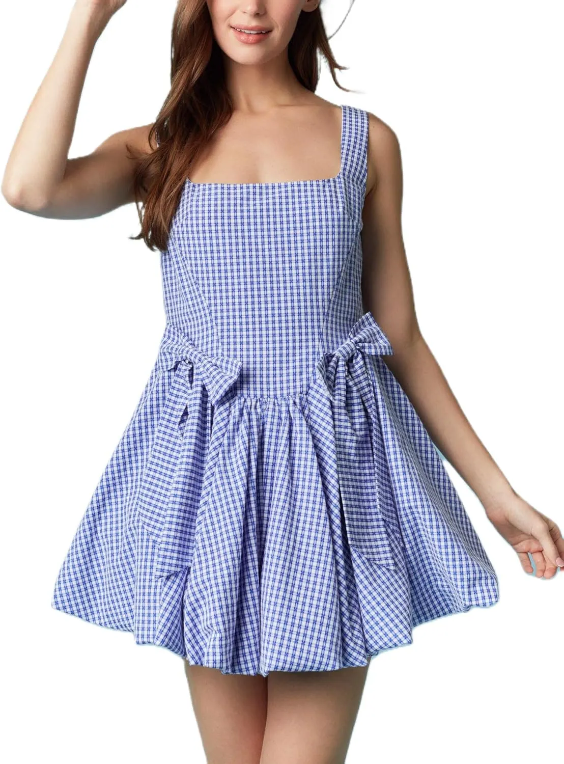 Women Y2K Tie Shoulder Mini Dress Bow Babydoll Ruffle Short Dress Summer Boho Floral Flowy Beach Sundress