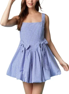 Women Y2K Tie Shoulder Mini Dress Bow Babydoll Ruffle Short Dress Summer Boho Floral Flowy Beach Sundress
