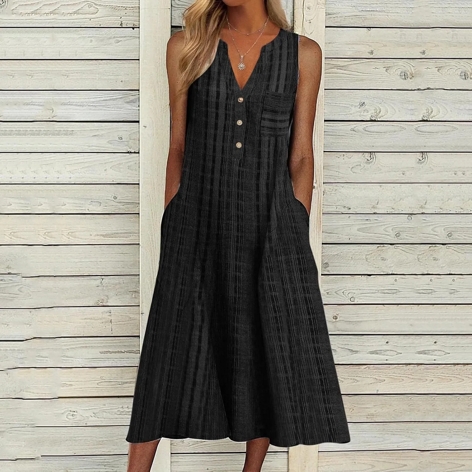 Women's 2025 Casual Summer Dresses Floral Boho Beach V-Neck Buttons Short Sleeve Pockets Loose Midi Dress for Women