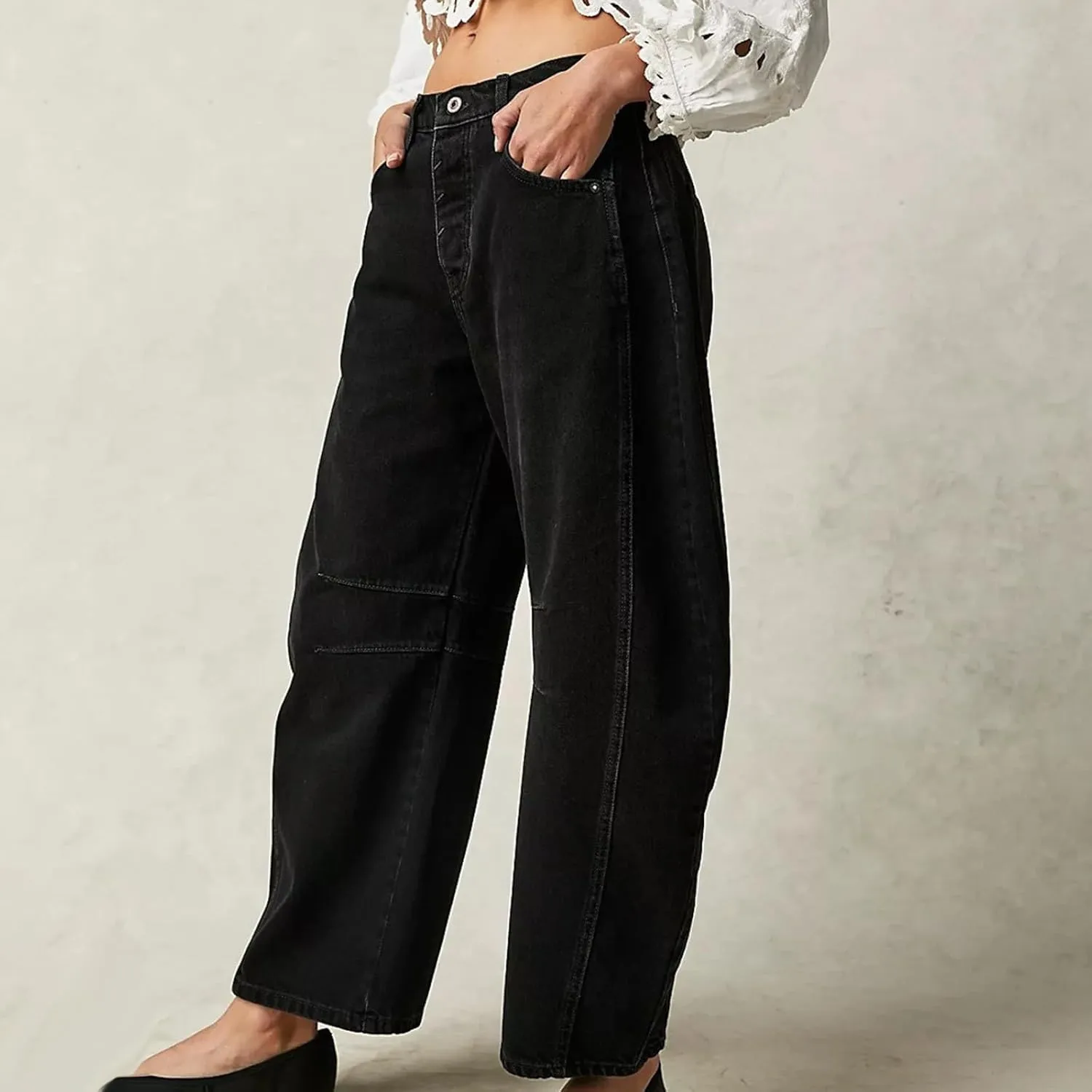 Womens Baggy Mid Waist Jeans Loose Straight Wide Leg Boyfriend Jeans Casual Denim Pants with Pockets Pants Y2K