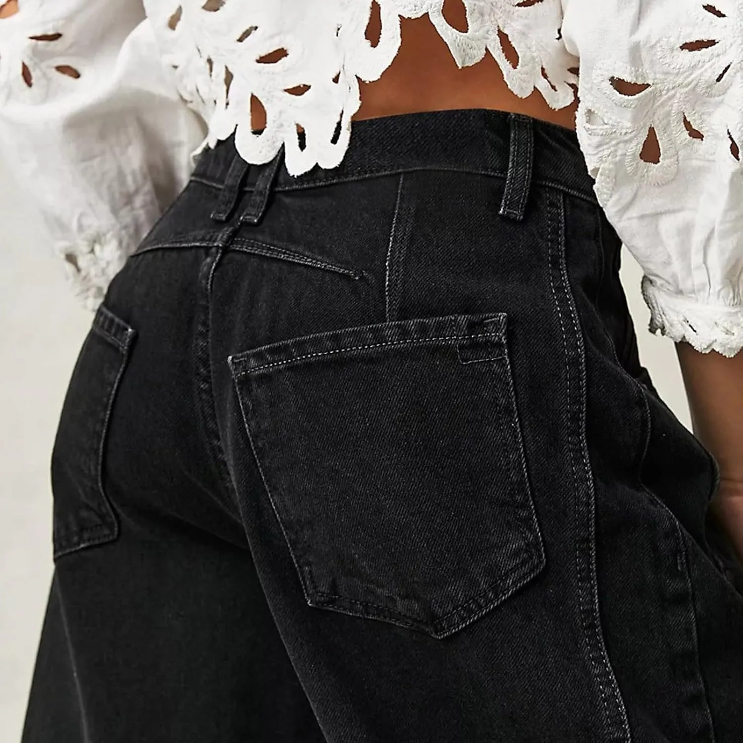 Womens Baggy Mid Waist Jeans Loose Straight Wide Leg Boyfriend Jeans Casual Denim Pants with Pockets Pants Y2K