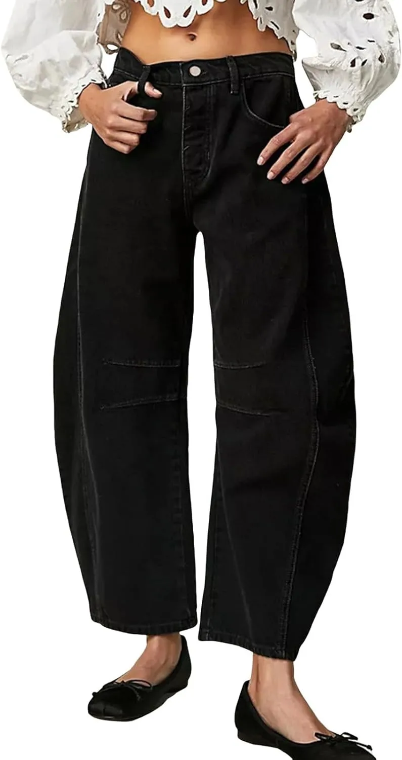 Womens Baggy Mid Waist Jeans Loose Straight Wide Leg Boyfriend Jeans Casual Denim Pants with Pockets Pants Y2K
